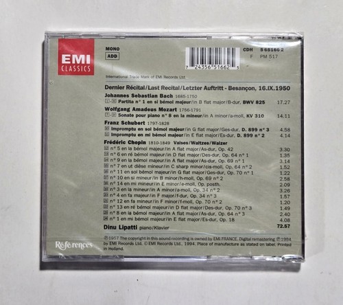 Dinu Lipatti: Last Recital CD (EMI Classics, 1994) -- NEW! SEALED!! - Picture 2 of 2
