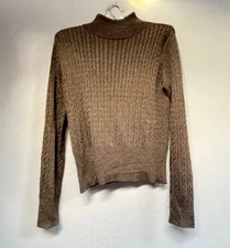 Carlisle Womens Size Petite Silk Blend Mock Neck Pullover Sweater Brown