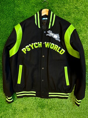 Rare Psychworld x BBC ICECREAM Varsity Jacket - Size M - Black/Neon Green