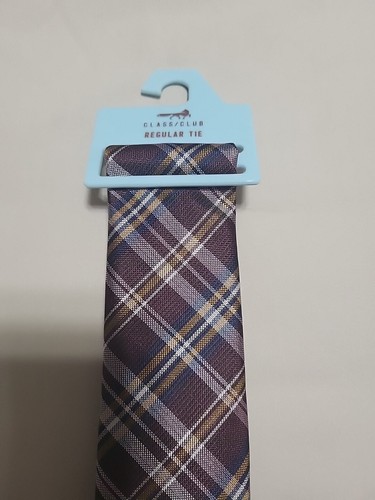 Dillards Boys Class Club Plaid Neck Tie Kid Maroon Blue Gold White - Picture 4 of 8