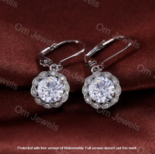 3Ct Round Lab Diamond Halo Drop Earrings in 14K White Gold