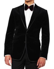 Men Black Smoking Jackets Designer Grooms Wedding Tuxedo Velvet Coat Blazer