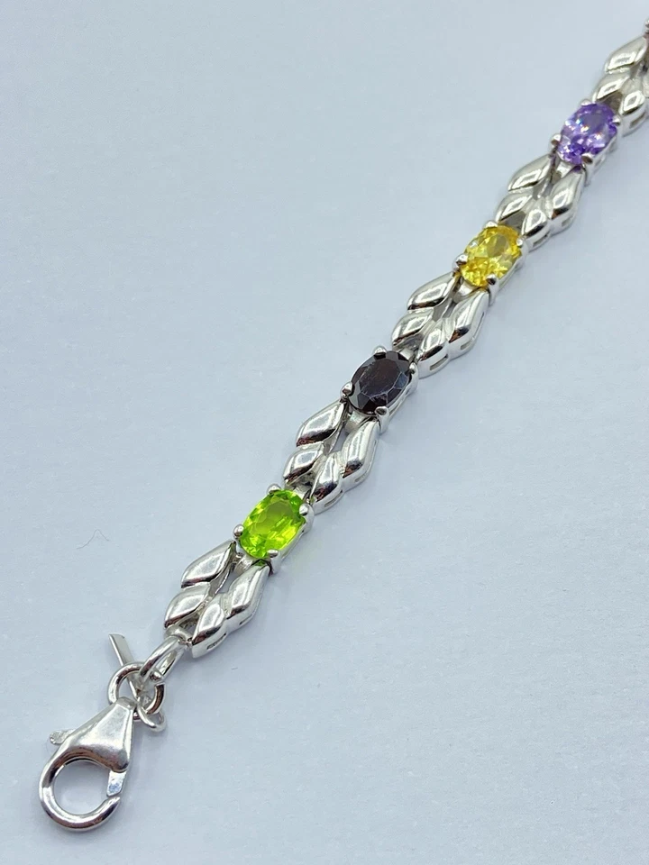 Beautiful Vintage Sterling Silver & Harlequin Multi Gemstone Tennis Bracelet - Image 3 of 4