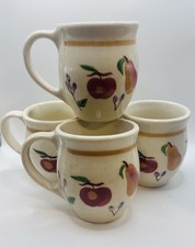 Longaberger Fruit Medley Pottery Coffee Tea Mugs ~Set Of 4~ 4.5” Made In USA