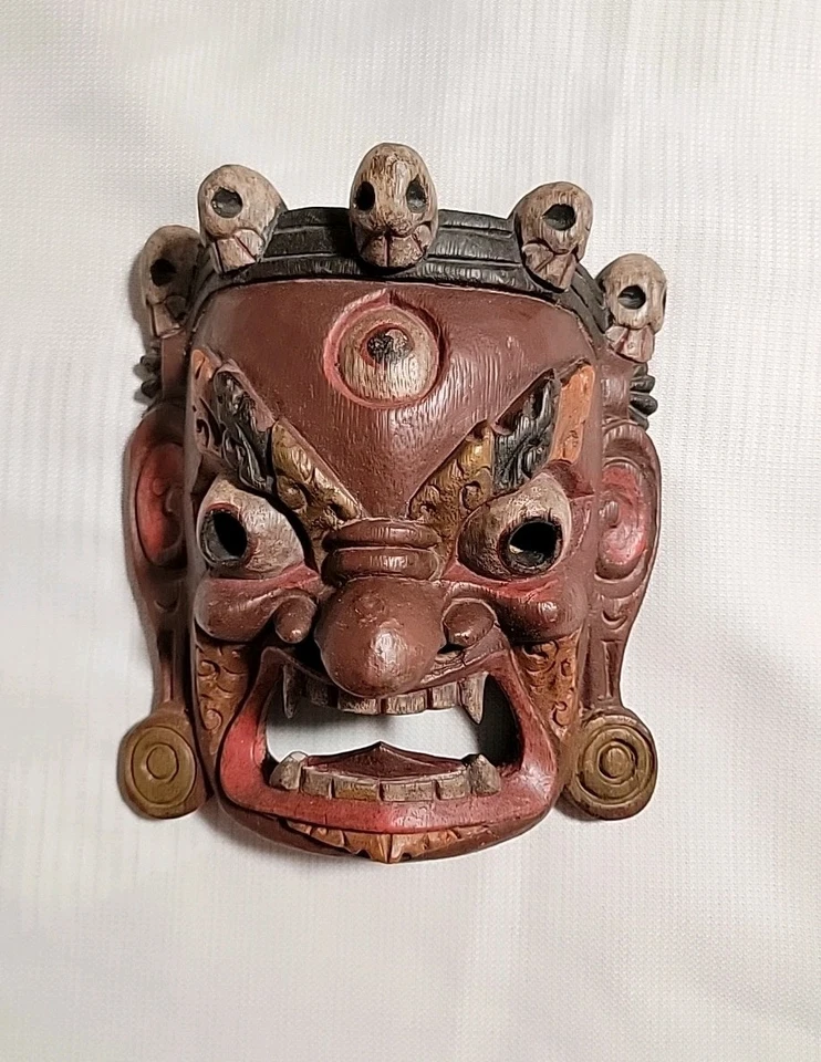Mahakala Tibetan Buddhism Wooden Mask Wall Decor - Image 2 of 4