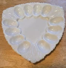 Vintage Milk Glass Egg Plate Deviled Egg Platter Triangle Scallop Edge 12 Slot