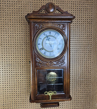 Working Parlor Wall Pendulum Clock Tested And Working In Good Condition W/ Key 