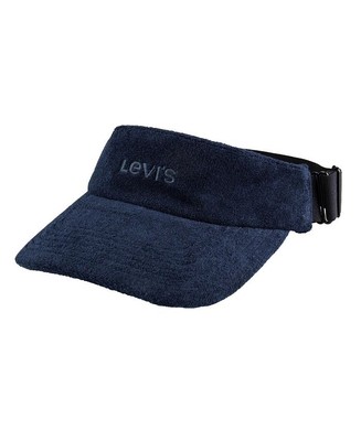 Levi's Men's Adjustable Terry Cloth Embroidered Logo Visor Navy Blue-OS