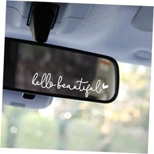 3X Hello Beautiful Rearview Mirror Decal, Cute Car Decals Hello Beautiful White