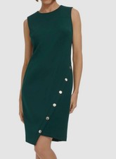 Tommy Hilfiger Women Green Solid Asymmetrical Dress Size 4