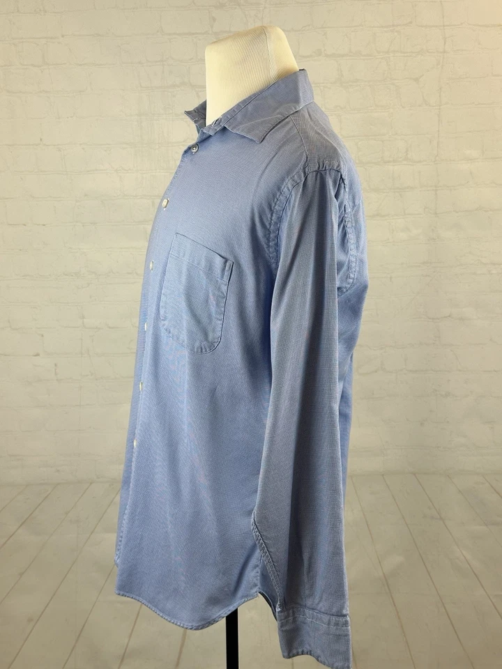 Burberry USA Men's Blue Plaid 2-Ply Cotton Dress Shirt 17 34 $698 - Image 2 of 4