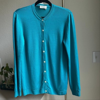 Vintage Y2K Peter Hahn Turquoise Blue Women s Pure Tasmanian Wool Cardigan