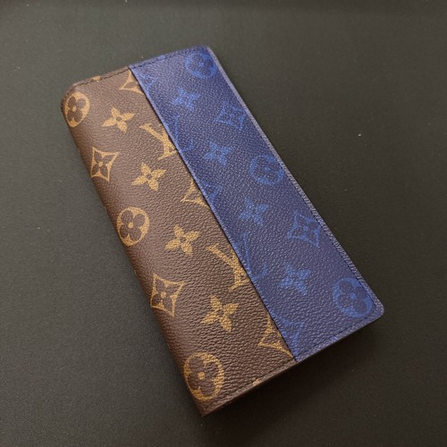 LOUIS VUITTON Portefeuille Brazza Split Blue Monogram Leather Long Wallet Used