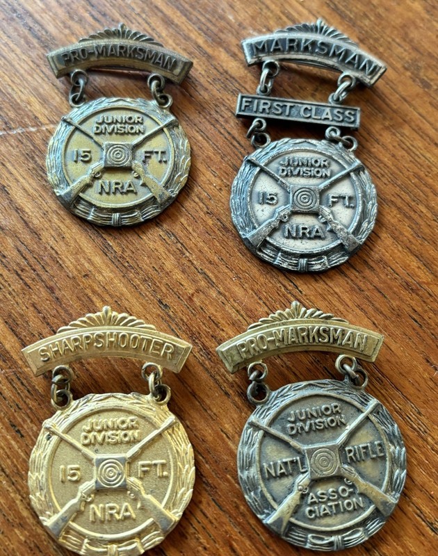 Four 1950’s NRA Junior Division Marksmen Metals