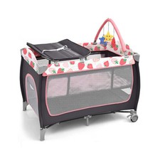 3-in-1 Portable Baby Playard with Zippered Door and Toy Bar-Red - Color: Red