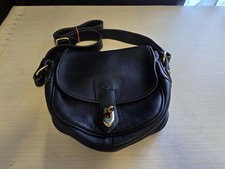 Vintage Dooney Bourke Black Leather Turn Lock Saddle Bag