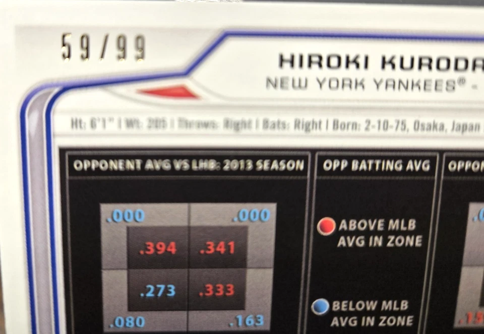 Tarjeta de béisbol Bowman 2014 cromada azul - Hiroki Kuroda #110 SN: 54/99 gratis Rtns Foto 3 de 3