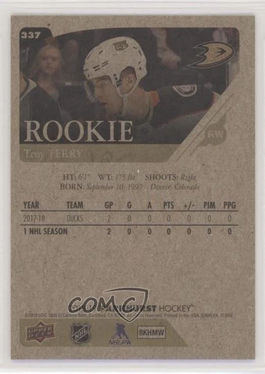 2018-19 Upper Deck Parkhurst Rookies Bronze Troy Terry #337 Rookie RC - Image 2 of 2