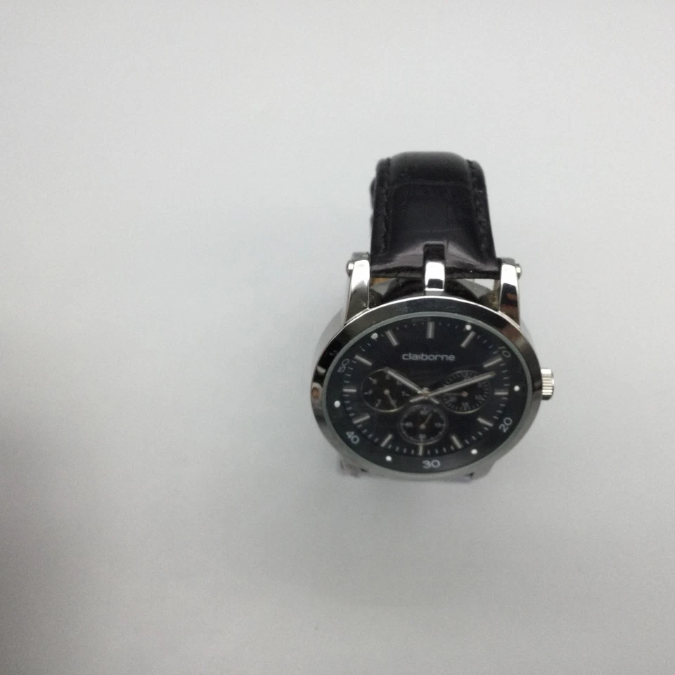 Часы мужские Claiborne 42 мм серебристые день дата кожа CLM1005 новый аккумулятор - Изображение 3 из 4