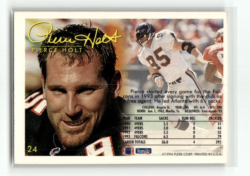 1994 Fleer Pierce Holt #24 FOOTBALL - Image 2 of 2