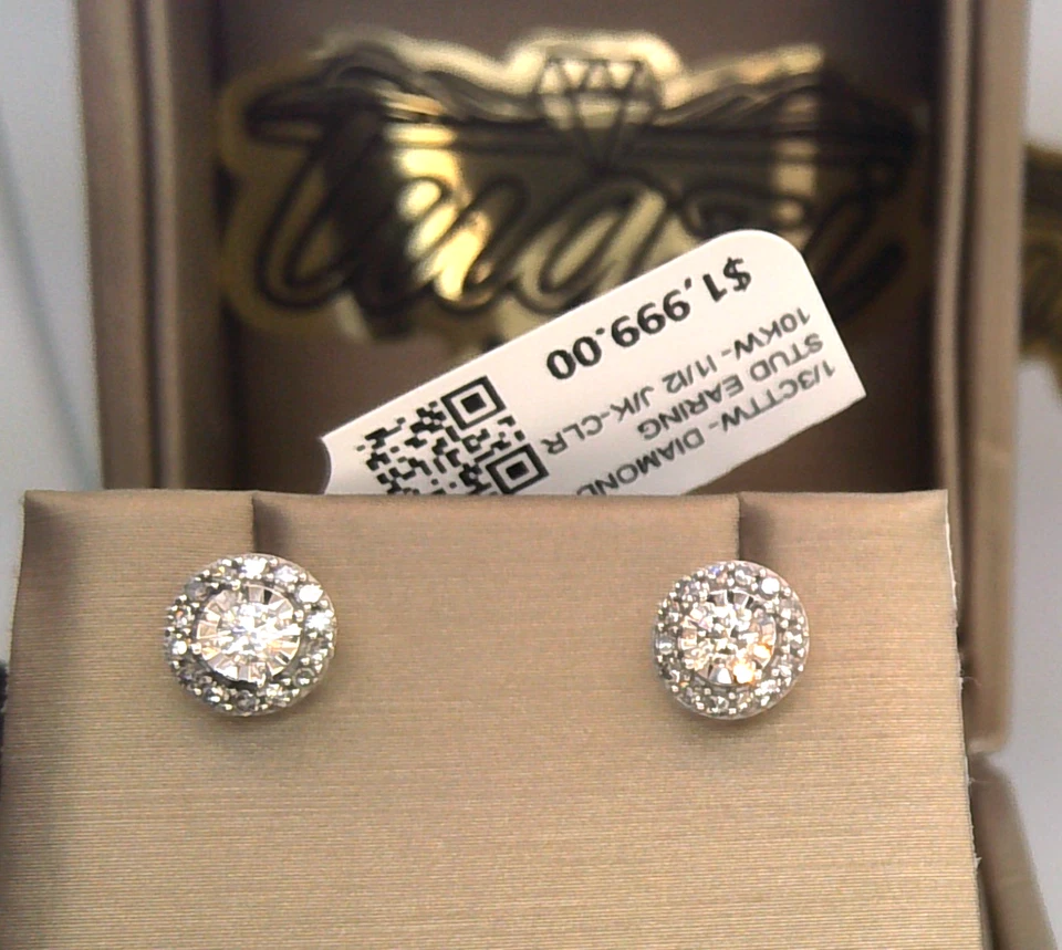 $2000- NATURAL DIAMOND HALO Pave CLUSTER STYLE Stud EARRINGS 10k WHITE GOLD! - Image 2 of 4