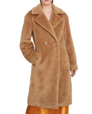$695 Vince M Womens Coat Sand Shell Faux Shearling Fur Notch Lapel Lined Jacket