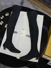 Fendi Freedom Thigh High Boots Black Nubuck Size EU37 RRP £1490 New With Box