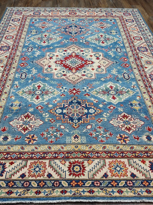 Authentic Kazak Pakistan Handmade Rug Geometric Design Wool Craftsmanship 6.5x10