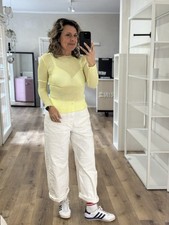 Basic Manica Lunga CASHMERE Strisce Crema Giallo Neon Onesize (M3)
