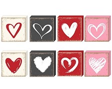 8 Pieces Valentine Day Heart Decor Rustic Heart Love Wooden Block Cute Style