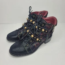L’Artiste Chrissy combat tapestry boots Black Red Spring Step Quirky Size 37