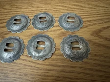 6 Antique 1.75" Sterling Silver Hand Engraved Western Saddle Slotted Conchos