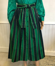 vtg Cullinane Striped Belted Button Up Full Skirt Sz 12 Shamrocks Made in USA