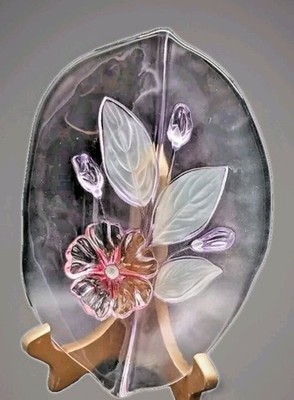Mikasa Germany Walther Glass Crystal Frosted Calypso Hibiscus Leaf Form Dish 11''