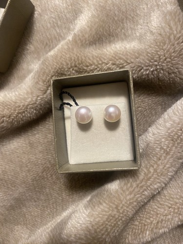HONORA PEARL STERLING SILVER White PEARL STUD EARRINGS 9MM Nib