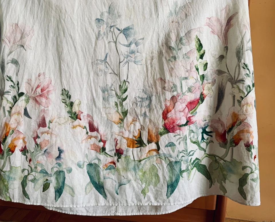 Maxi Vestido de Verano H&M Blanco Floral Mezcla de Lino Sin Mangas Forrado Talla S Foto 3 de 4