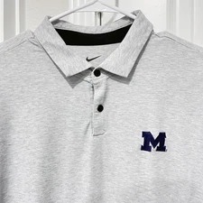 Nike Polo Shirt Mens Medium Gray Short Sleeve Performance FJ1643 Michigan - READ
