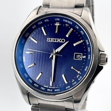 Seiko Seiko Selection World Time Titanium Watch Mens Blue Dial 41mm