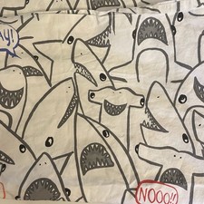 Pottery Barn Kids SHANE SHARK Twin Flat Sheet Gray White Yellow Organic Cotton