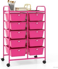 10 Drawer Rolling Cart Storage Cart W/ Lockable Whieels Metal Frame Trolley