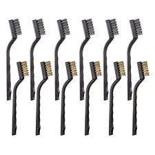 12PCS Mini Wire Brushes, Stainless Steel & Brass Brush Set, Curved Handle Scr...