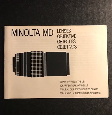 Vintage Minolta MD 35mm Film SLR Camera Lenses - Depth of Field Tables Guide