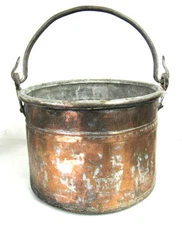 Large Vintage Rustic Cauldron Pot Kettle w/ Handle Steel Tin 11" diam x 8" h #1