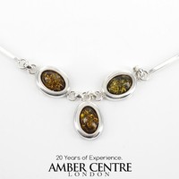 Italian Style Silver Necklace With Green And Baltic Amber |n094|rrp£175 Italian Style Silver Necklace With Green And Baltic Amber |n094|rrp£175