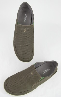 OLUKAI Nohea Mesh Slip Ons Men 11.5-US Mustang/Lime Peel Loafers Casual Beach OluKai Nohea Mesh Mens Slip On Shoes Mustang Lime Peel Sz  main image 2