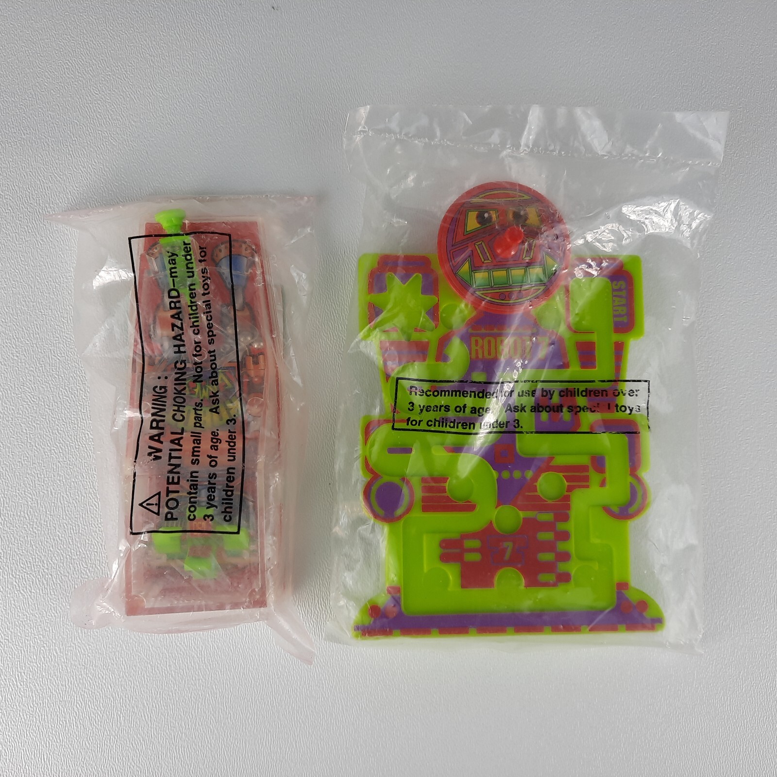 2 x Vintage Wendy's Kids Meal Toy Robots Games Green Pink Purple NIP