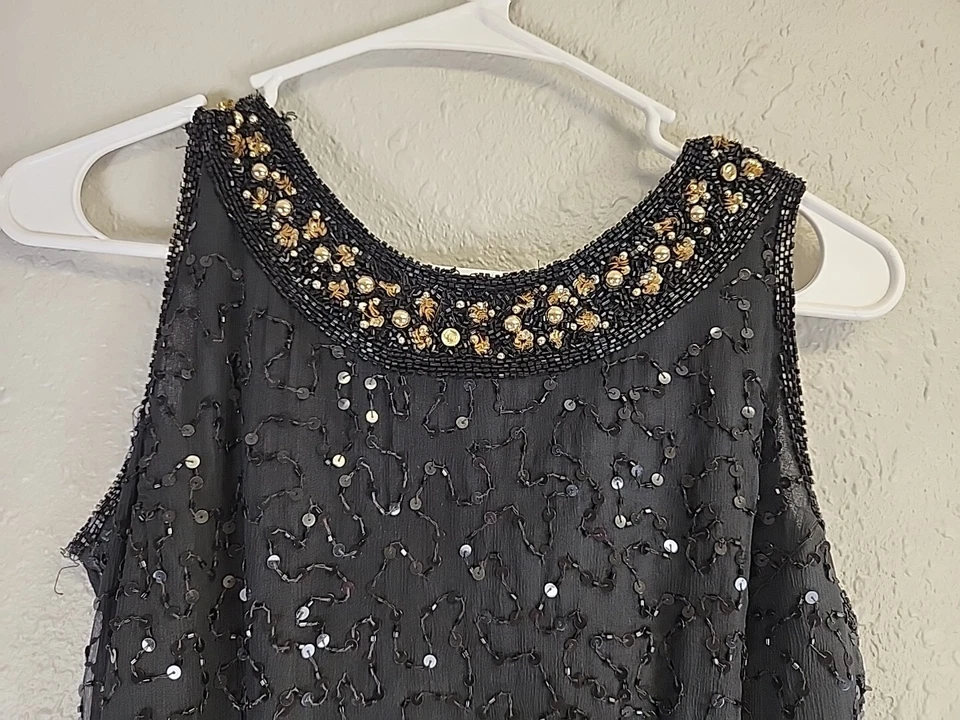 复古 Stenay 黑色串珠亮片鸡尾酒礼服,尺寸 N/A — 第 2/4 张图片