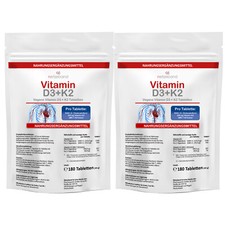 Vitamin D3 5000 IE Premium Qualität + K2 200µg Vitamine 360 Tabletten