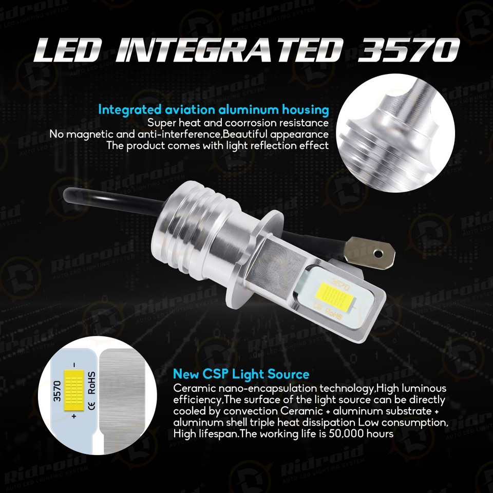 2Pcs H3 LED Fog Light Bulb Conversion Kit Super White Bright DRL Lamp 6500K 100W - La Paz County - Foto 4