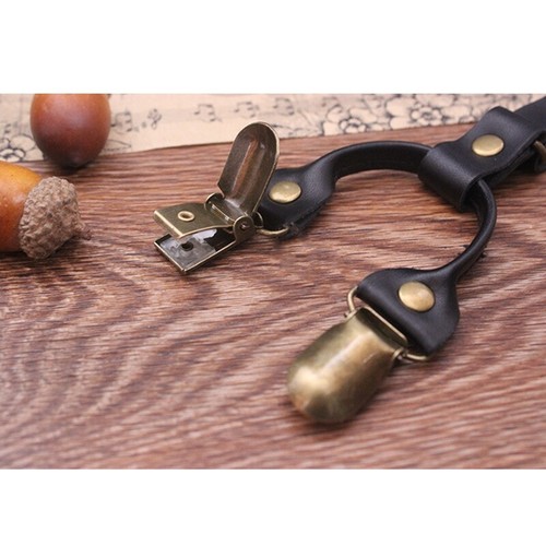 Mens Genuine Leather Adjustable Wedding Party Suspenders Y-Back Clip-On Braces - Picture 2 of 11
